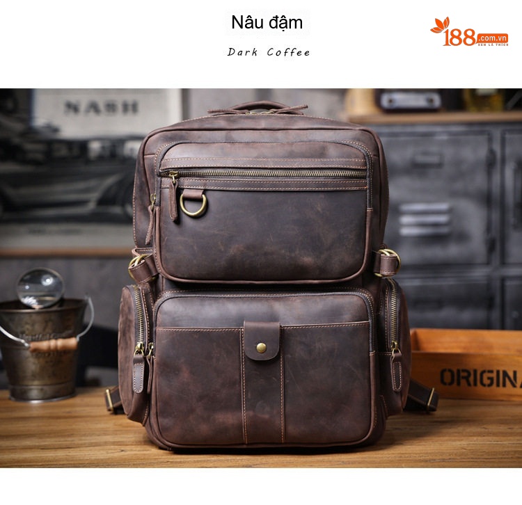 Balo Da Bò Nam Thiết Kế Retro Đựng Laptop Phong Cách Vintage Màu Nâu chi tiết 20