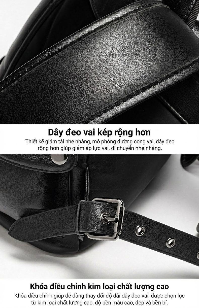 Balo Da Bò Nam Thời Trang Đựng Laptop Màu Đen chi tiết 11
