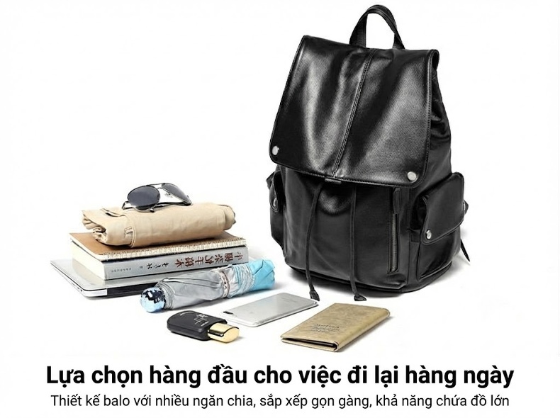 Balo Da Bò Nam Thời Trang Đựng Laptop Màu Đen chi tiết 9