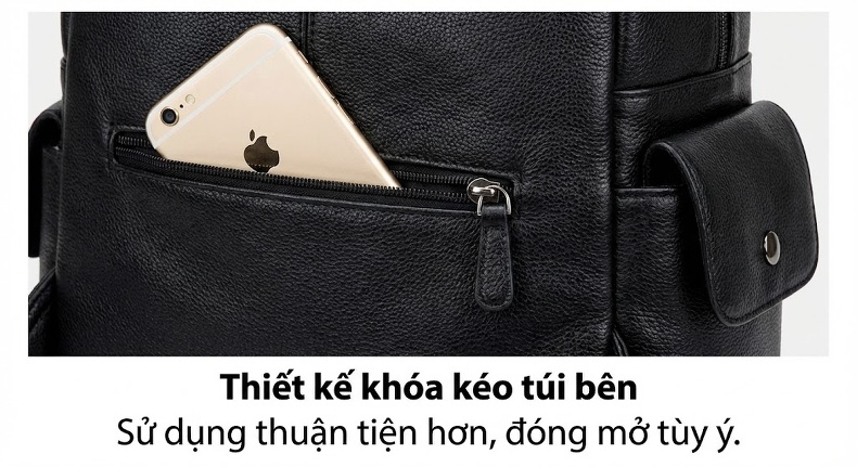 Balo Da Bò Nam Thời Trang Đựng Laptop Màu Đen chi tiết 10