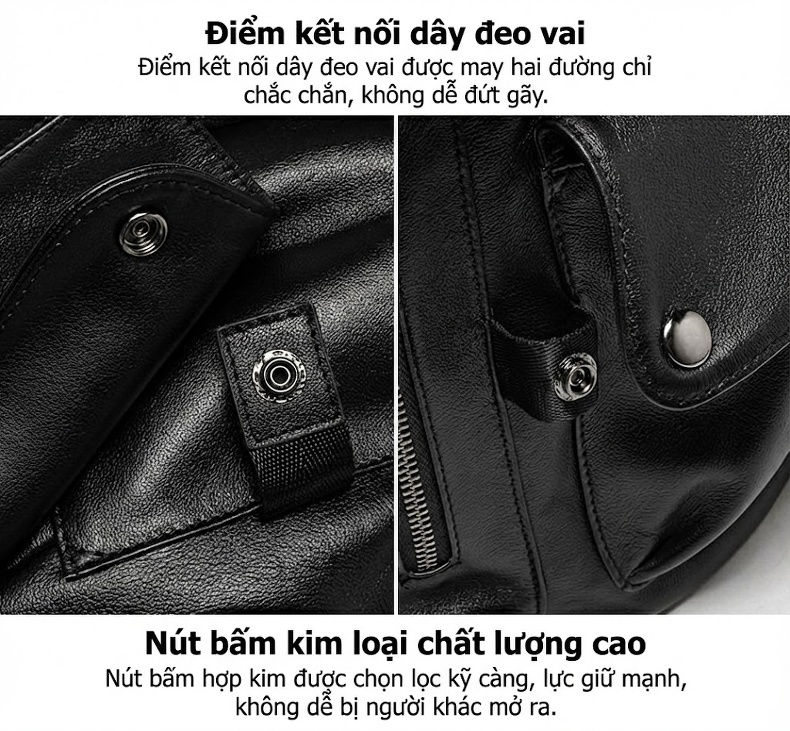 Balo Da Bò Nam Thời Trang Đựng Laptop Màu Đen chi tiết 13