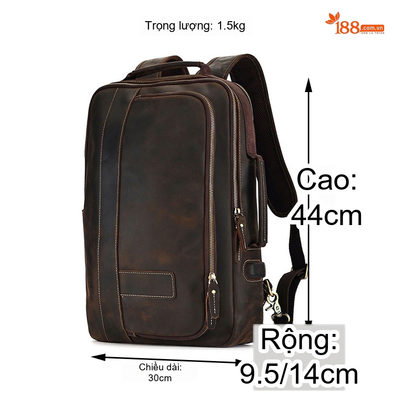 Balo Da Bò Nam Vintage Công Sở Đa Năng Sức Chứa Lớn Màu Nâu chi tiết 2