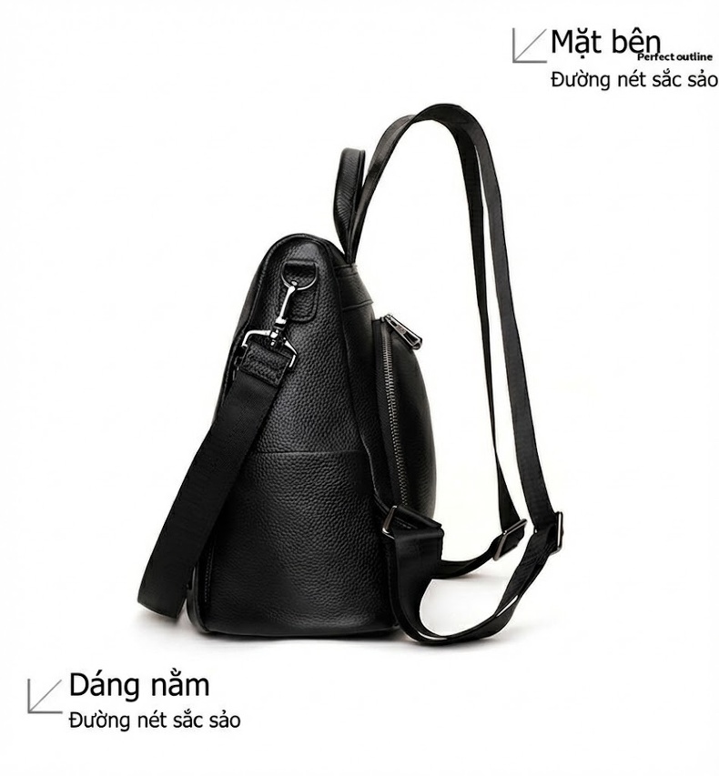 Balo Da Bò Nữ Chống Trộm Phong Cách Hàn Quốc Sức Chứa Lớn Màu Đen chi tiết 13