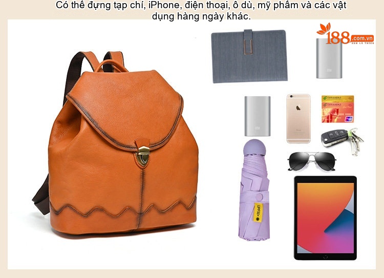 Balo Da Bò Nữ Đeo Vai Vintage Dung Tích Lớn Màu Đen, Nâu chi tiết 15