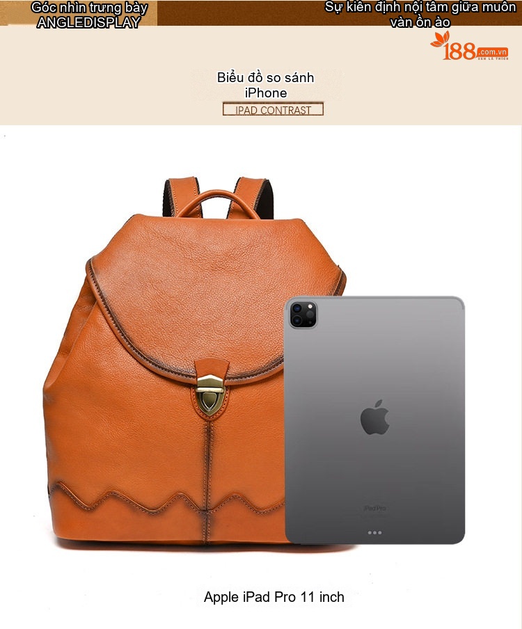 Balo Da Bò Nữ Đeo Vai Vintage Dung Tích Lớn Màu Đen, Nâu chi tiết 5