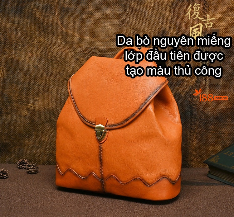 Balo Da Bò Nữ Đeo Vai Vintage Dung Tích Lớn Màu Đen, Nâu chi tiết 1