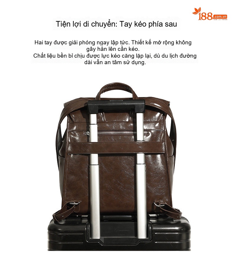 Balo Da Bò Nữ Kiểu Túi Xách Tay Đeo Vai Đựng Laptop Thời Trang Công Sở Màu Nâu chi tiết 5