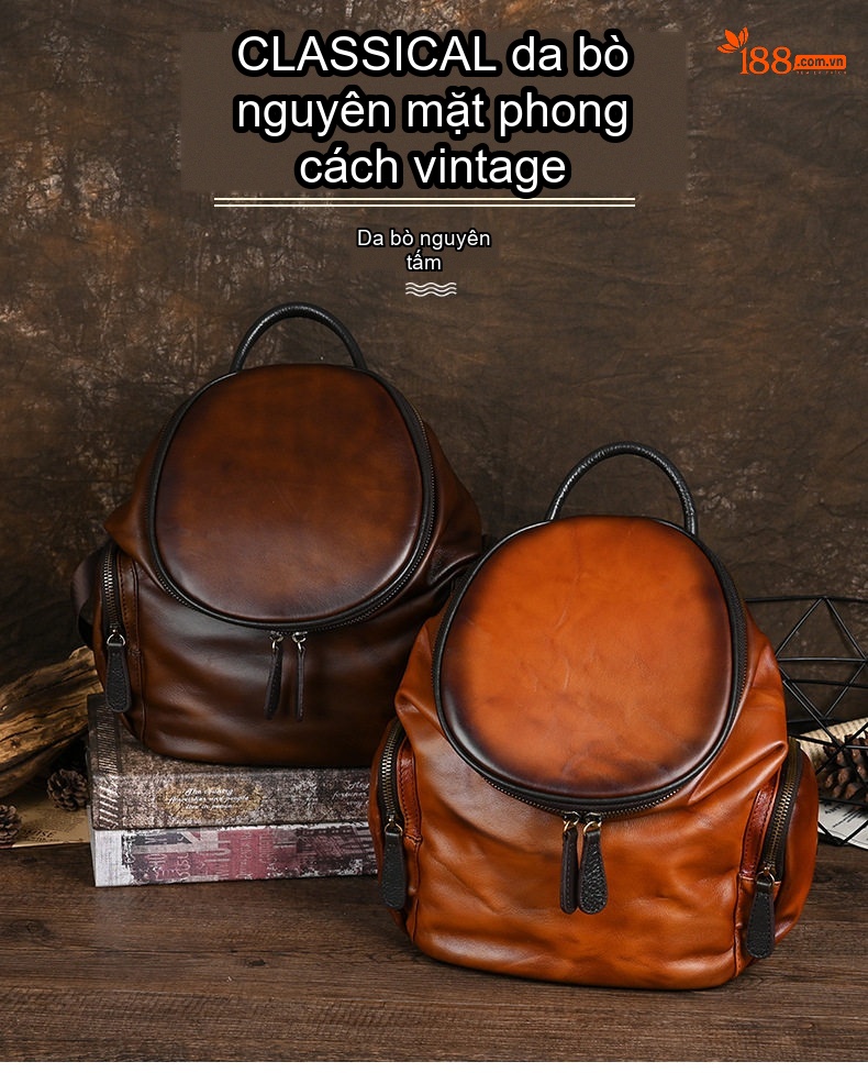 Balo Da Bò Nữ Mềm Mại Kiểu Dáng Retro Màu Nâu chi tiết 1