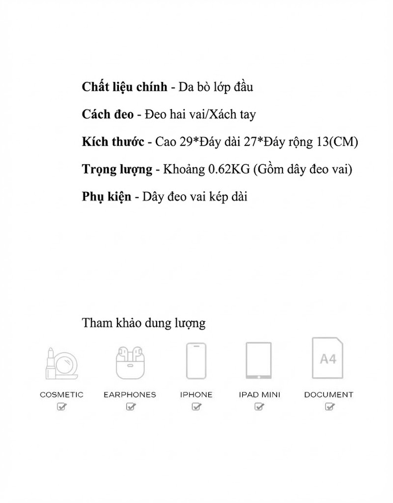 Balo Da Bò Nữ Mini Đeo Vai Thời Trang Phong Cách 2025 Màu Đen, Nâu chi tiết 2