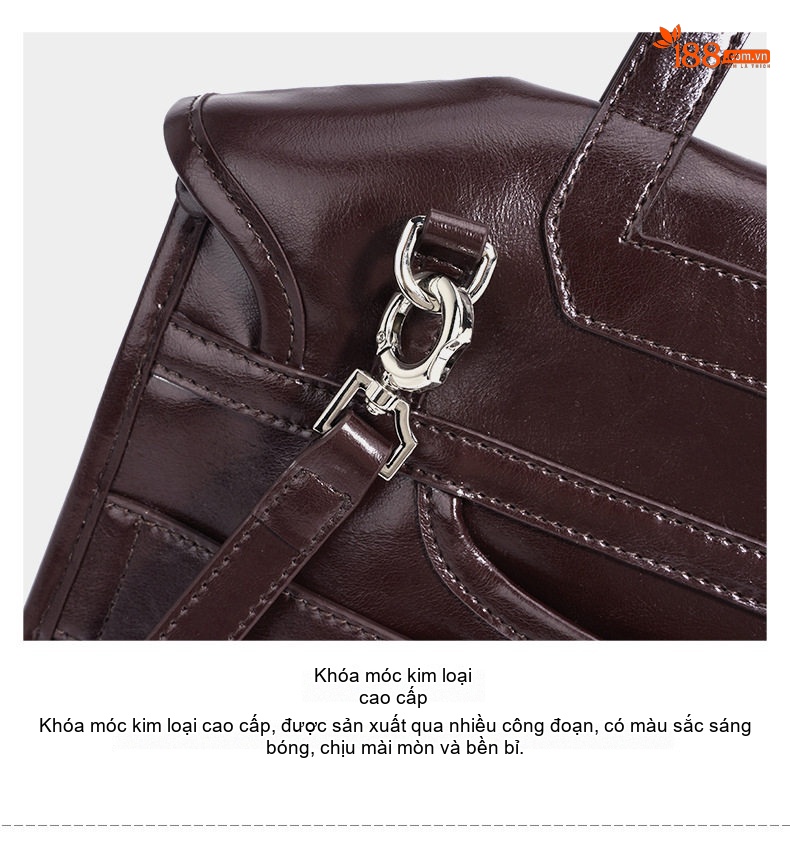 Balo Da Bò Nữ Thiết Kế Tối Giản Cao Cấp Đeo Vai, Xách Tay Màu Đen, Đỏ Rượu, Nâu chi tiết 12