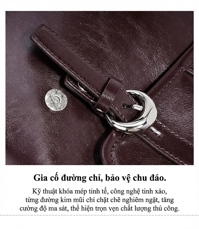 Balo Da Bò Nữ Thiết Kế Tối Giản Cao Cấp Đeo Vai, Xách Tay Màu Đen, Đỏ Rượu, Nâu chi tiết 13