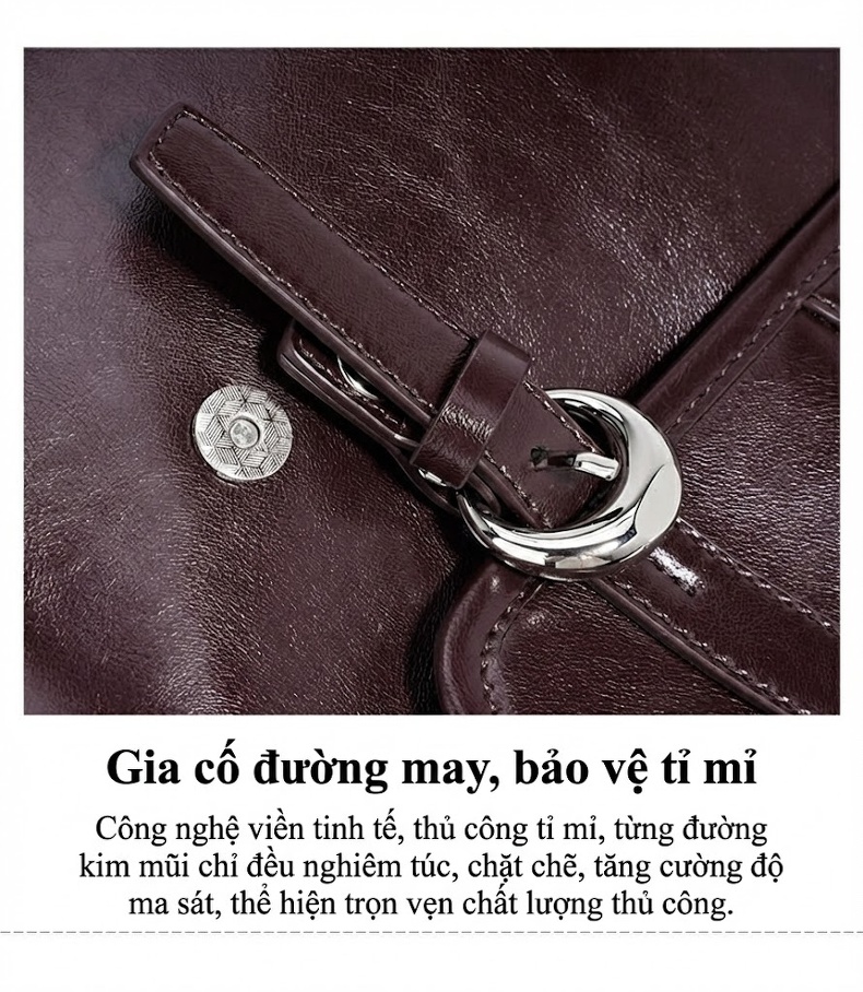 Balo Da Bò Nữ Thiết Kế Tối Giản Phong Cách Hàn Quốc Màu Đen, Nâu Đỏ, Nâu chi tiết 14
