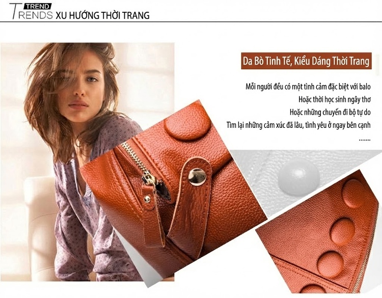 Balo Da Bò Nữ Thời Trang Du Lịch Phong Cách Hàn Quốc Màu Nâu, Đen chi tiết 2