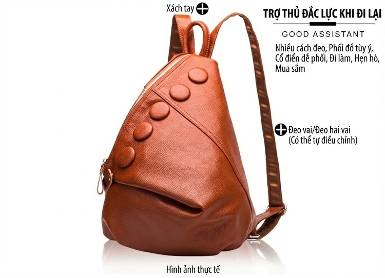Balo Da Bò Nữ Thời Trang Du Lịch Phong Cách Hàn Quốc Màu Nâu, Đen chi tiết 6