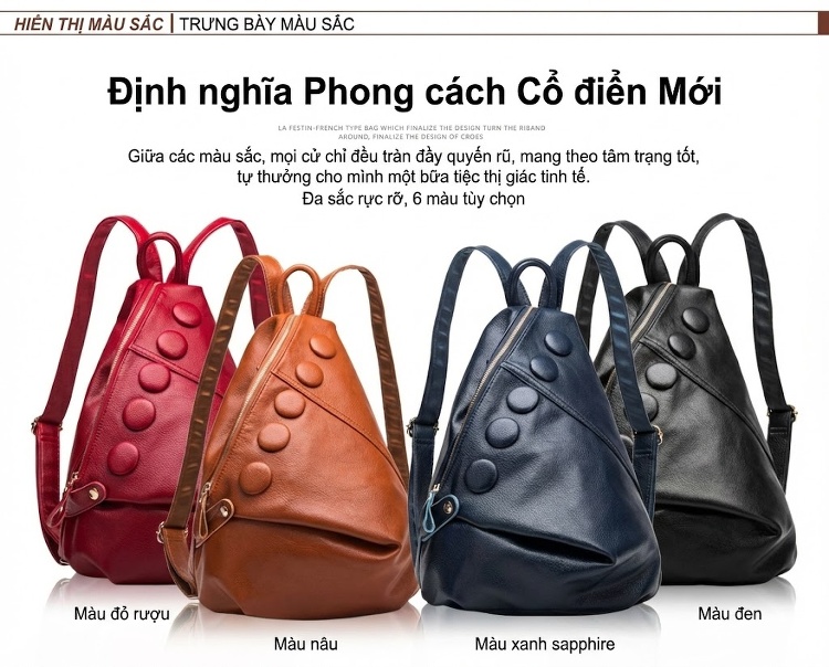 Balo Da Bò Nữ Thời Trang Du Lịch Phong Cách Hàn Quốc Màu Nâu, Đen chi tiết 7