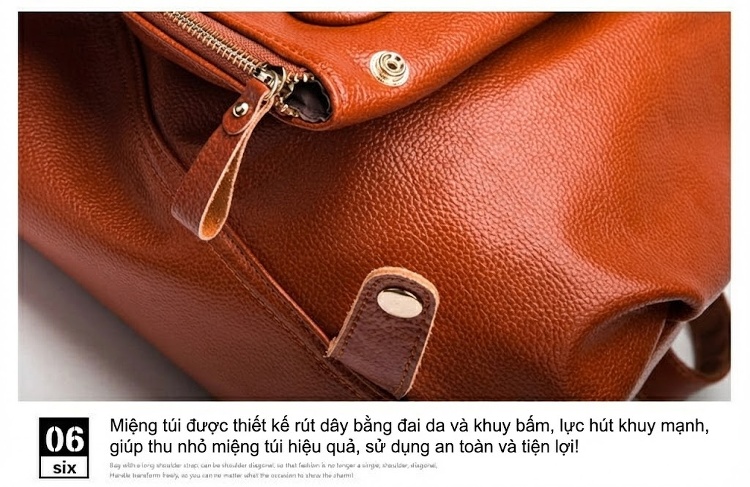 Balo Da Bò Nữ Thời Trang Du Lịch Phong Cách Hàn Quốc Màu Nâu, Đen chi tiết 37