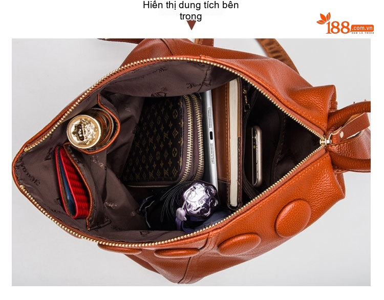 Balo Da Bò Nữ Thời Trang Du Lịch Phong Cách Hàn Quốc Màu Nâu, Đen chi tiết 41