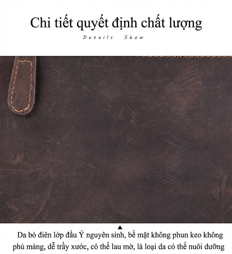 Balo Da Bò Nữ Vintage Thủ Công Đựng Laptop Màu Nâu chi tiết 4