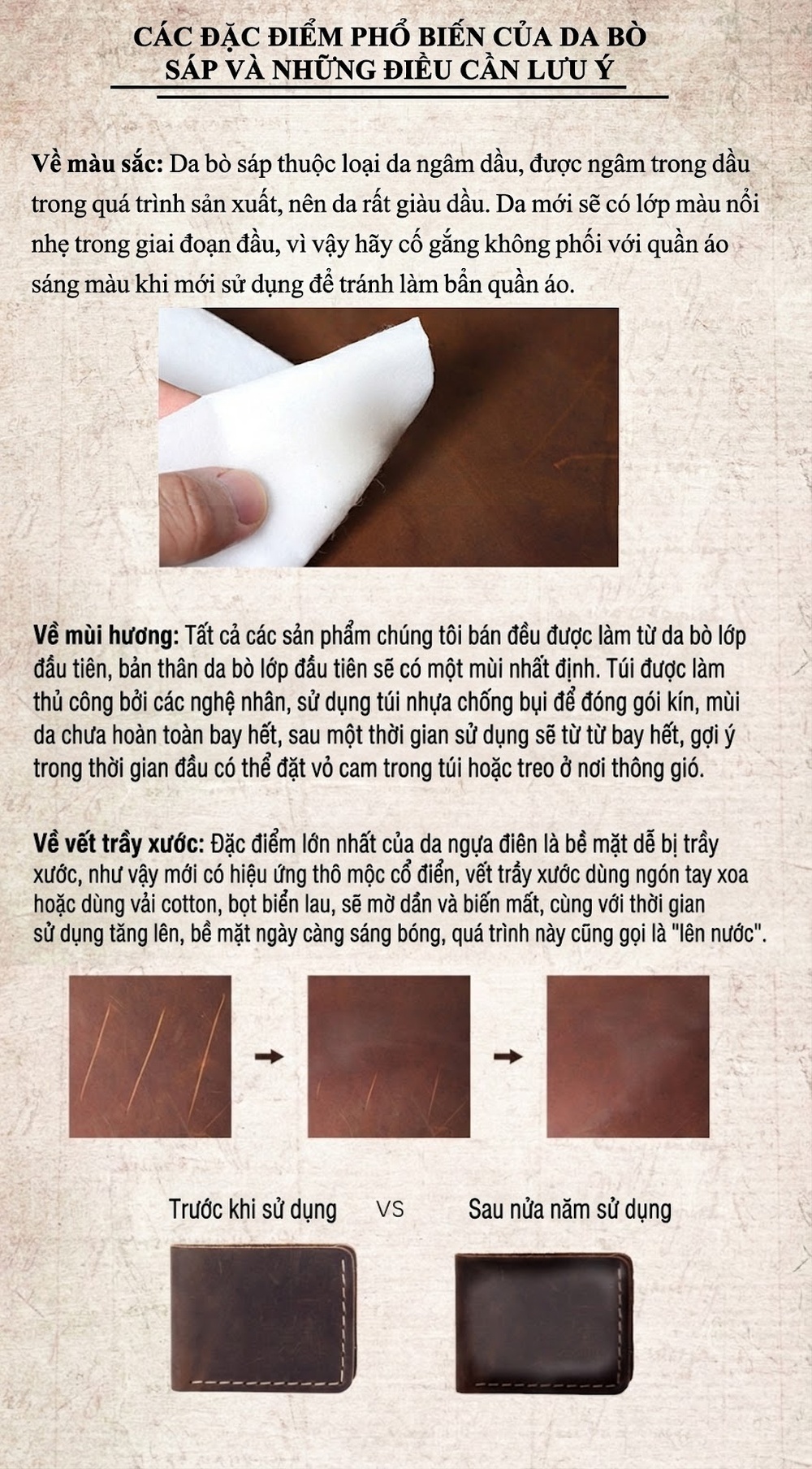 Balo Da Bò Nữ Vintage Thủ Công Đựng Laptop Màu Nâu chi tiết 10