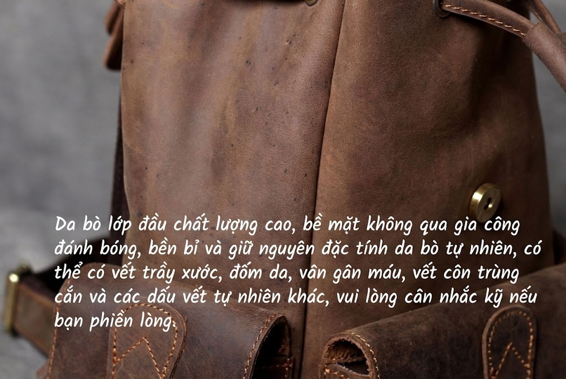 Balo Da Bò Nữ Vintage Thủ Công Đựng Laptop Màu Nâu chi tiết 15