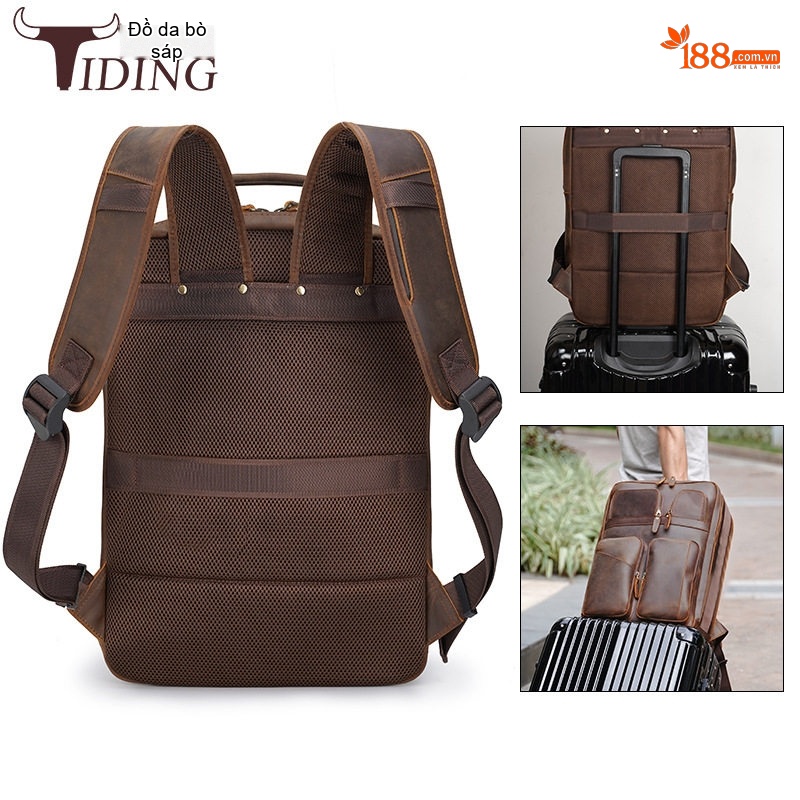 Balo Da Bò Sáp Retro Đựng Laptop 15.6 Inch Dung Tích Lớn Màu Nâu, Đen