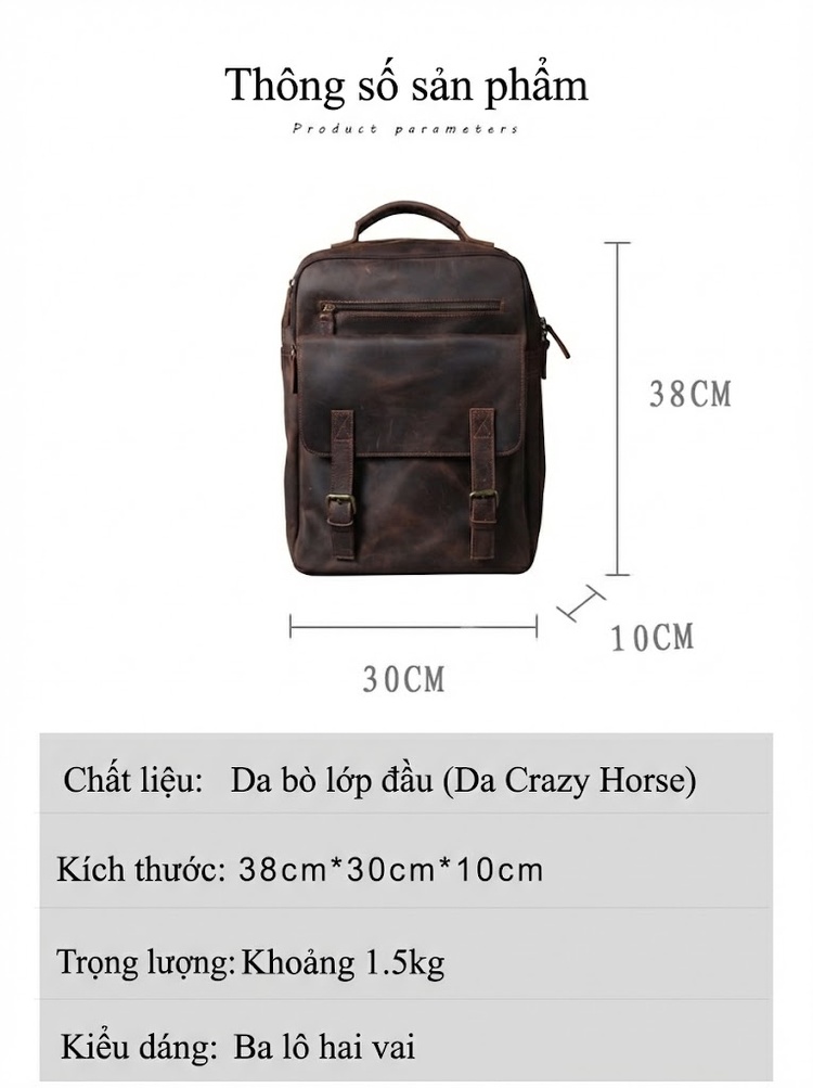 Balo Da Bò Sáp Thủ Công Vintage, Balo Da Du Lịch Nam Nữ Thời Trang chi tiết 1