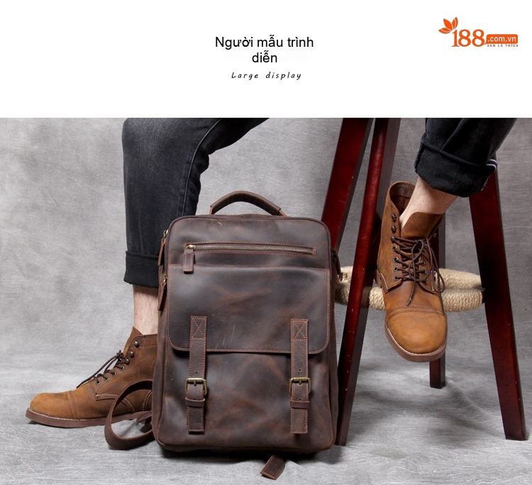 Balo Da Bò Sáp Thủ Công Vintage, Balo Da Du Lịch Nam Nữ Thời Trang chi tiết 2