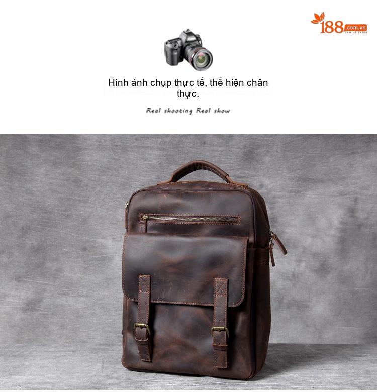 Balo Da Bò Sáp Thủ Công Vintage, Balo Da Du Lịch Nam Nữ Thời Trang chi tiết 8