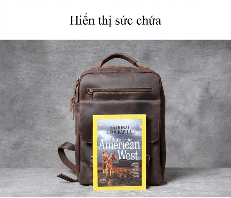 Balo Da Bò Sáp Thủ Công Vintage, Balo Da Du Lịch Nam Nữ Thời Trang chi tiết 14