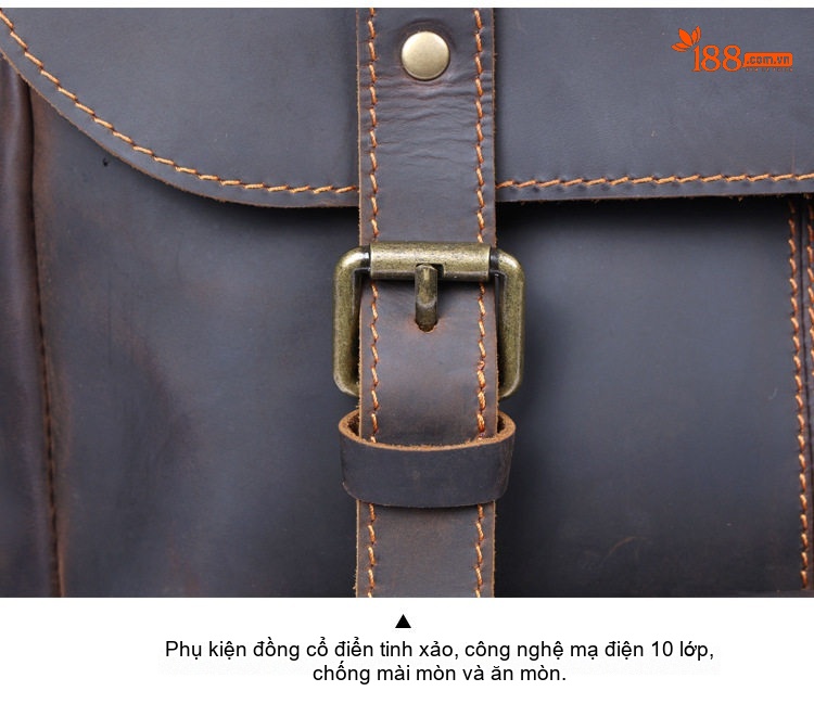 Balo Da Bò Thật Phong Cách Học Đường Cổ Điển Màu Nâu chi tiết 4