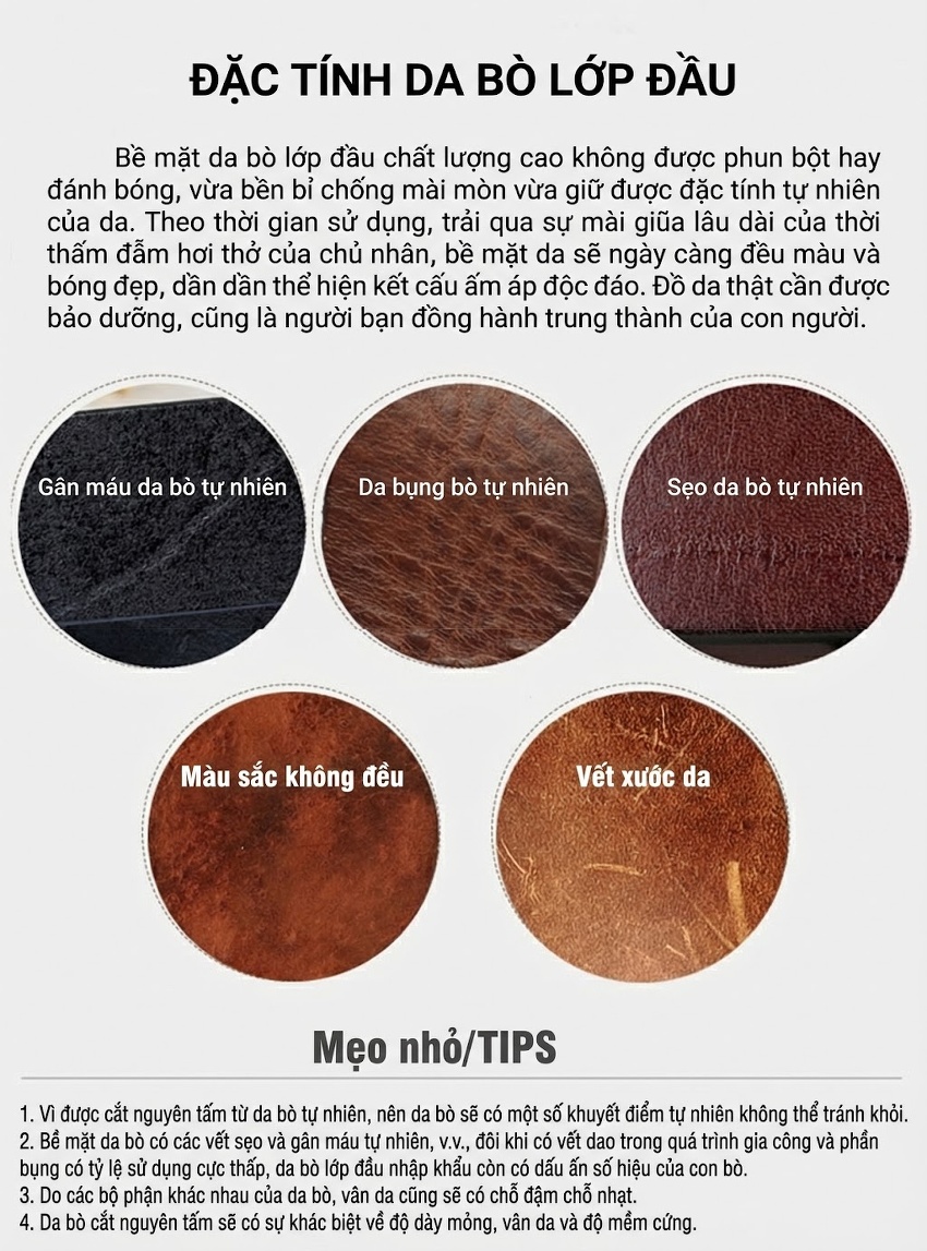 Balo Da Bò Thật Phong Cách Học Đường Cổ Điển Màu Nâu chi tiết 14