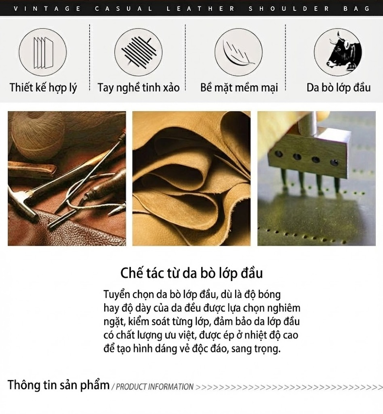 Balo Da Bò Thủ Công Vintage Du Lịch Đi Học Màu Nâu chi tiết 5