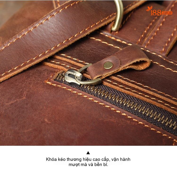 Balo Da Bò Vintage Đeo Vai/Đeo Lưng Phong Cách Casual Màu Nâu chi tiết 12