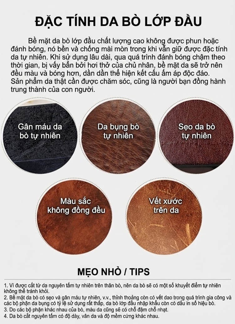 Balo Da Bò Vintage Đeo Vai/Đeo Lưng Phong Cách Casual Màu Nâu chi tiết 15