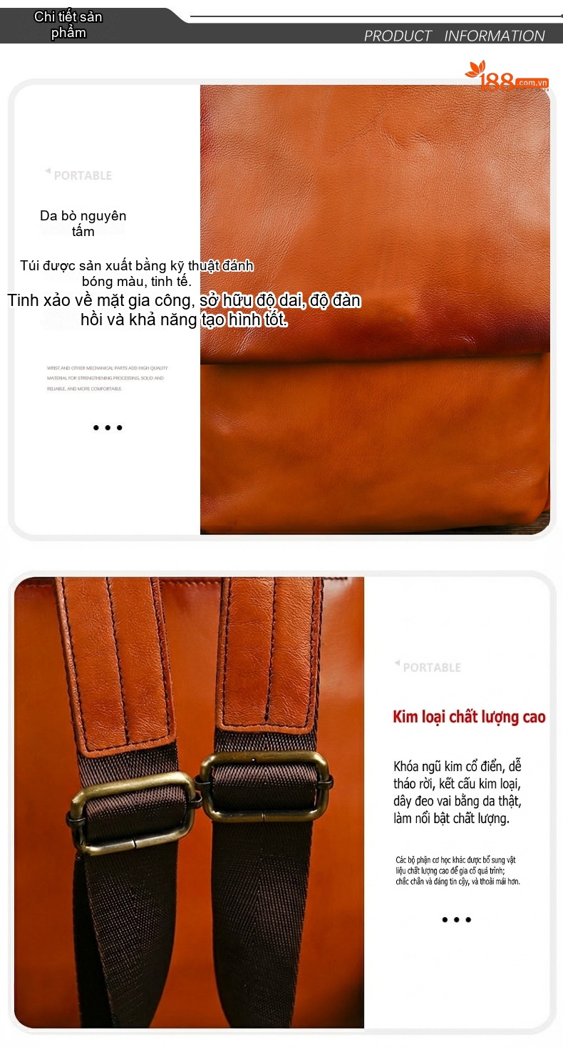 Balo Da Bò Vintage Dung Tích Lớn Đeo Vai Màu Nâu chi tiết 9