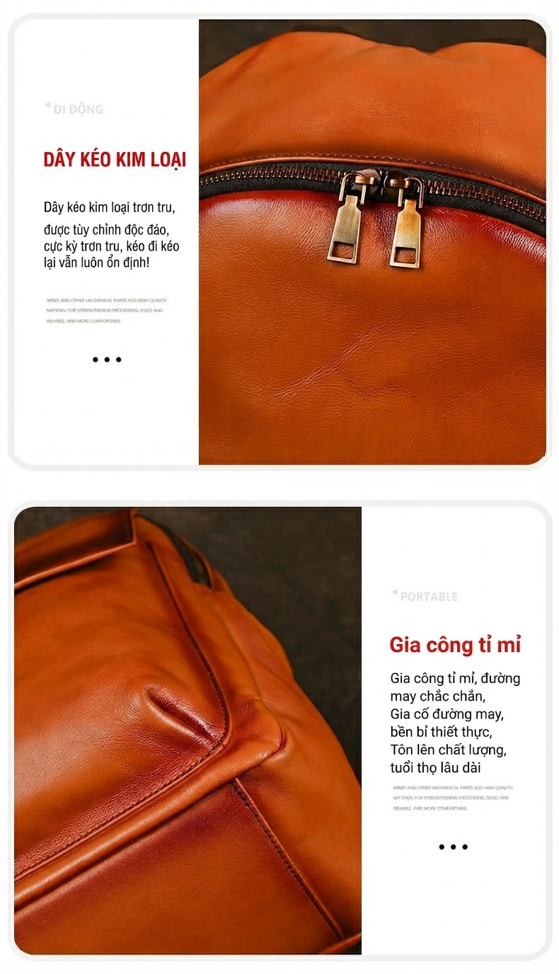 Balo Da Bò Vintage Dung Tích Lớn Đeo Vai Màu Nâu chi tiết 10