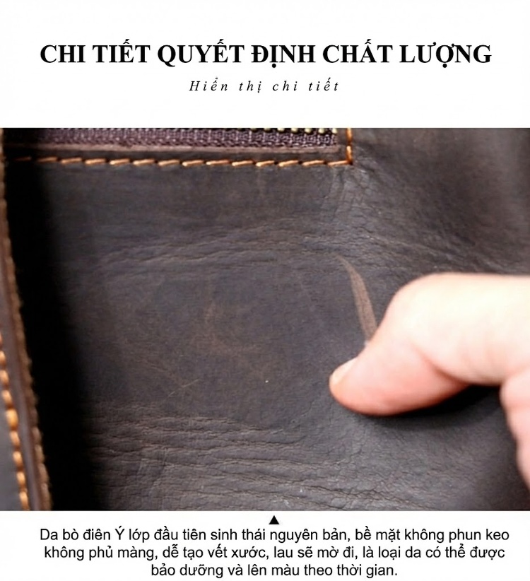 Balo Da Bò Vintage Thiết Kế Độc Đáo Túi Đựng Laptop Du Lịch Phong Cách Màu Nâu chi tiết 14