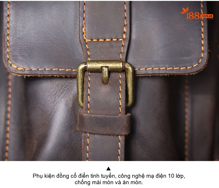 Balo Da Bò Vintage Thiết Kế Độc Đáo Túi Đựng Laptop Du Lịch Phong Cách Màu Nâu chi tiết 16