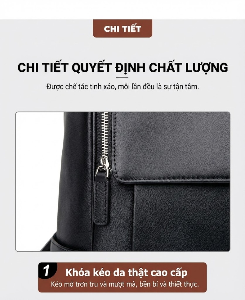 Balo Da Dầu Sáp Đựng Laptop Thời Trang Hàn Quốc Thoải Mái Chống Thấm Nước Màu Đen chi tiết 8