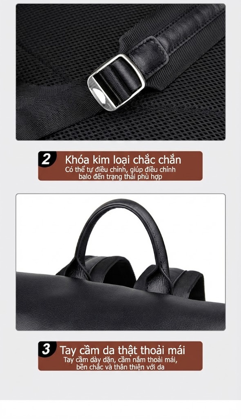 Balo Da Dầu Sáp Đựng Laptop Thời Trang Hàn Quốc Thoải Mái Chống Thấm Nước Màu Đen chi tiết 9