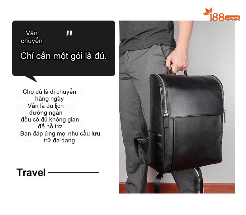 Balo Da Dầu Sáp Đựng Laptop Thời Trang Hàn Quốc Thoải Mái Chống Thấm Nước Màu Đen chi tiết 3