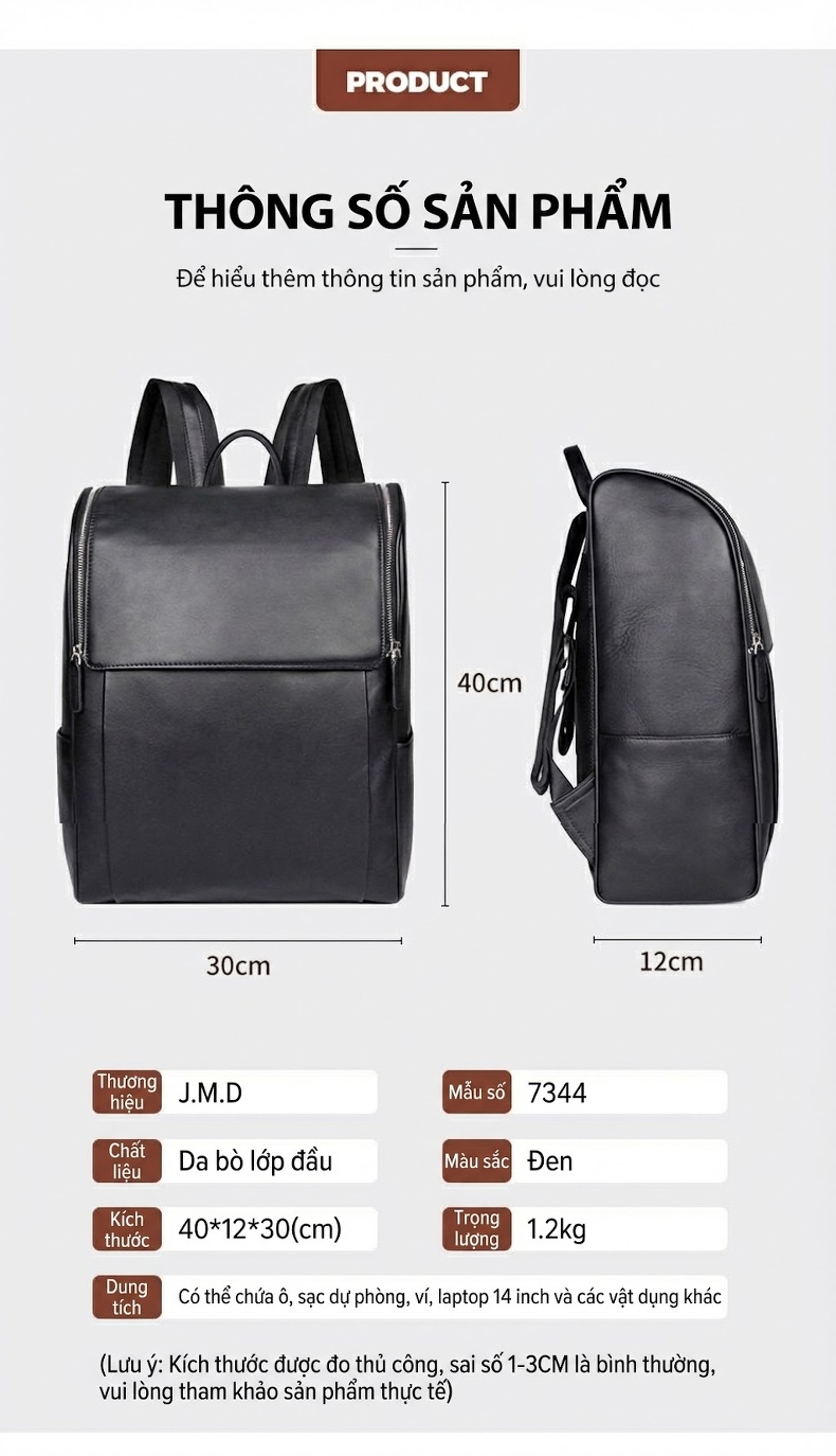Balo Da Dầu Sáp Đựng Laptop Thời Trang Hàn Quốc Thoải Mái Chống Thấm Nước Màu Đen chi tiết 1