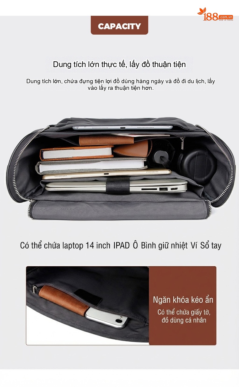 Balo Da Dầu Sáp Đựng Laptop Thời Trang Hàn Quốc Thoải Mái Chống Thấm Nước Màu Đen chi tiết 5