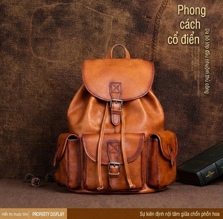Balo Da Mềm Nam Nữ Lớn Đựng Đồ Du Lịch Màu Nâu chi tiết 1