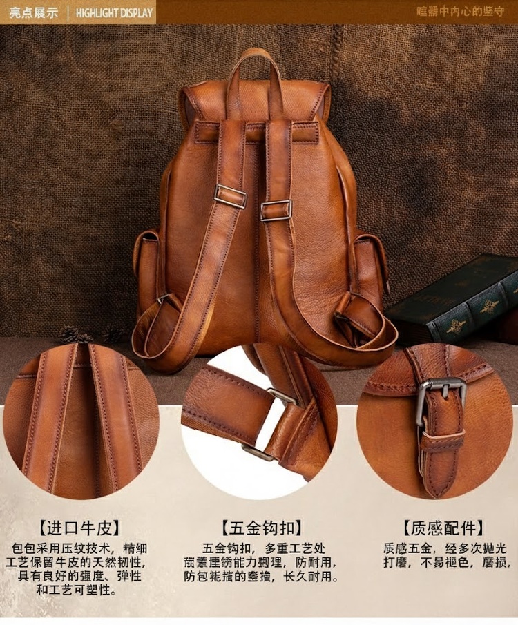 Balo Da Mềm Nam Nữ Lớn Đựng Đồ Du Lịch Màu Nâu chi tiết 19
