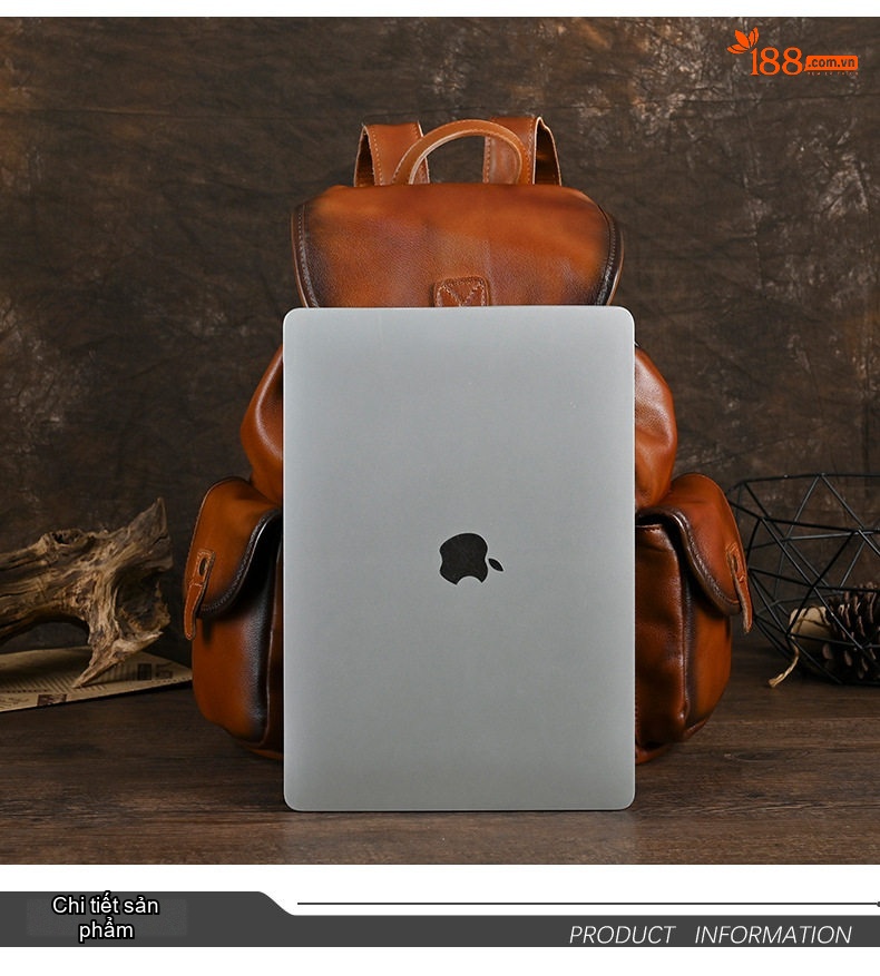 Balo Da Mềm Retro Đựng Laptop Dung Tích Lớn Đi Làm Đi Chơi Màu Nâu chi tiết 10