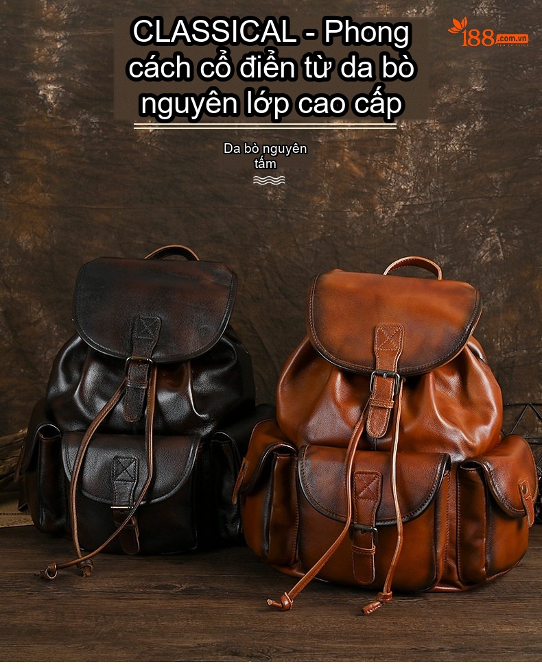 Balo Da Mềm Retro Đựng Laptop Dung Tích Lớn Đi Làm Đi Chơi Màu Nâu chi tiết 1
