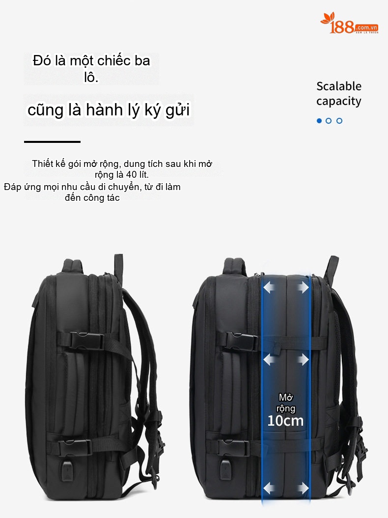 Balo Đa Năng Cao Cấp Chống Nước Phong Cách Thời Trang Công Sở Đựng Laptop Dung Tích Lớn Màu Đen, Be chi tiết 3