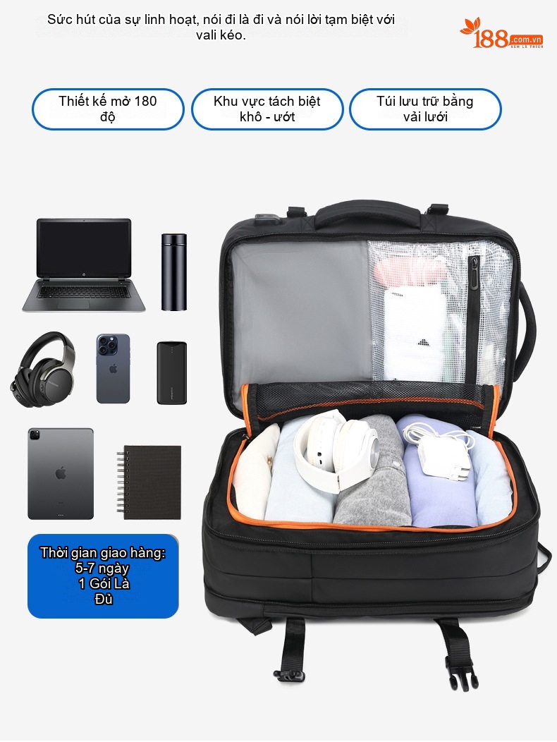 Balo Đa Năng Cao Cấp Chống Nước Phong Cách Thời Trang Công Sở Đựng Laptop Dung Tích Lớn Màu Đen, Be chi tiết 7