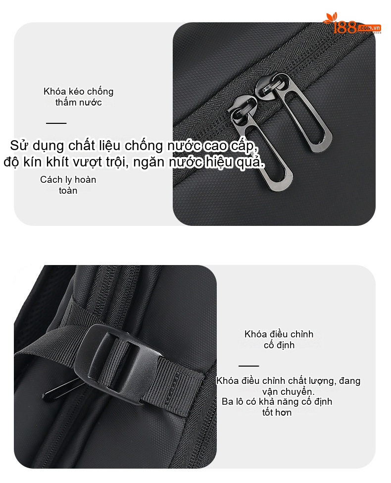 Balo Đa Năng Cao Cấp Chống Nước Phong Cách Thời Trang Công Sở Đựng Laptop Dung Tích Lớn Màu Đen, Be chi tiết 20